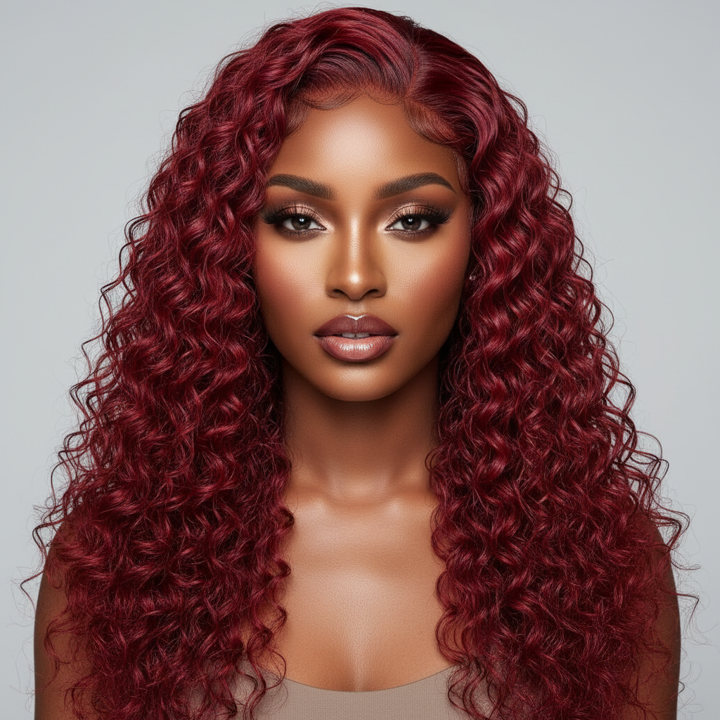 Oceans Bright Red Burgundy Colored Wig - Hyper Realistic