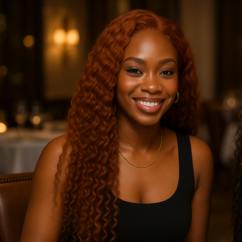 Oceans Colored Wigs - Long Ginger and Highlights Deep Curl at Dinner
